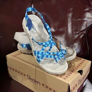 Skechers Women's Blue Checkered Sandals